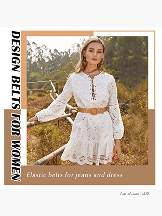 4 Pack Straw Woven Elastic Stretch Waist Belts for Women Boho Braided main image 4